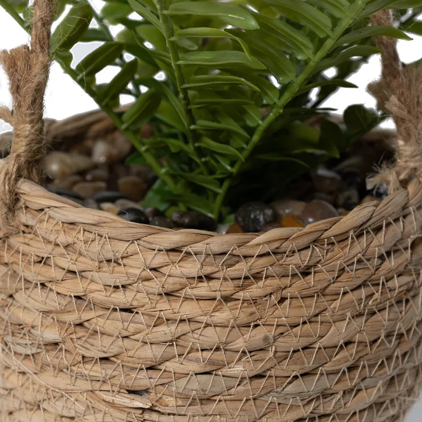 Artificial Fern Hanging Rattan Basket, Green